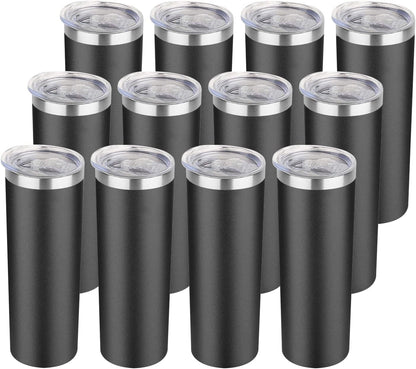 20 oz Skinny Tumbler, Stainless Steel Insulated Slim Tumbler with Lid, Reusable Double Wall Travel Coffee Mug, Durable Powder Coated Travel Water Cup(Black, 1)