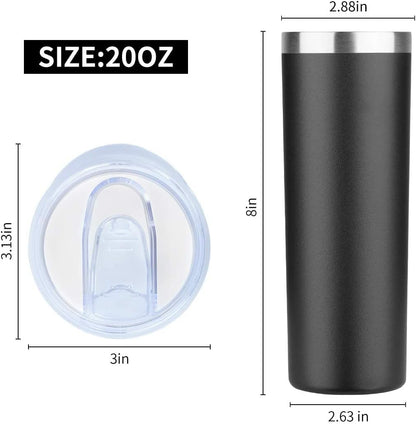 20 oz Skinny Tumbler, Stainless Steel Insulated Slim Tumbler with Lid, Reusable Double Wall Travel Coffee Mug, Durable Powder Coated Travel Water Cup(Black, 1)