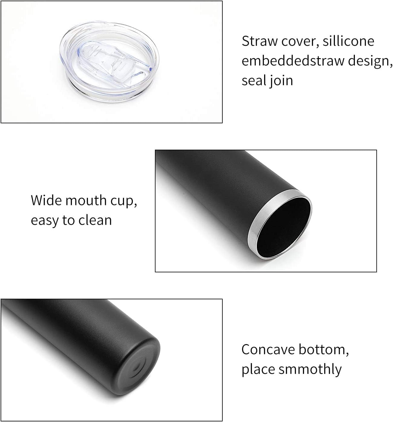 20 oz Skinny Tumbler, Stainless Steel Insulated Slim Tumbler with Lid, Reusable Double Wall Travel Coffee Mug, Durable Powder Coated Travel Water Cup(Black, 1)