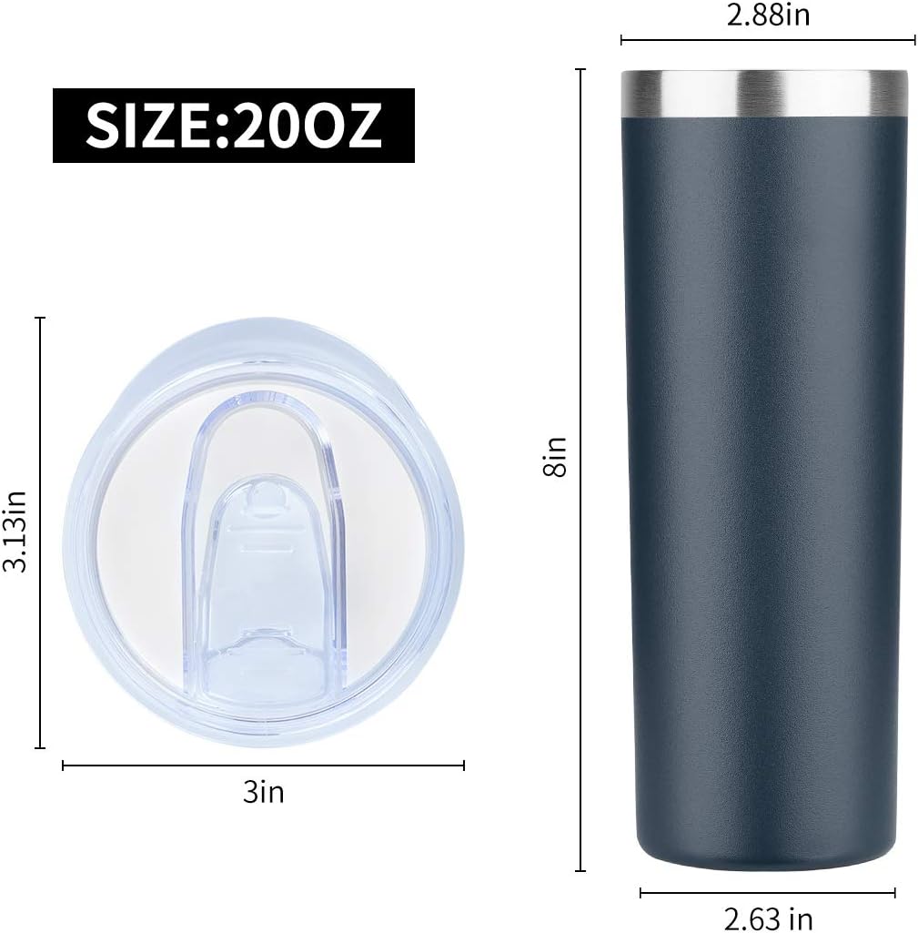 20 oz Skinny Tumbler, Stainless Steel Insulated Slim Tumbler with Lid, Reusable Double Wall Travel Coffee Mug, Durable Powder Coated Travel Water Cup(Black, 1)