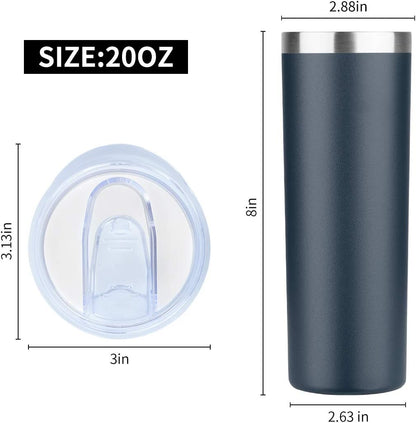 20 oz Skinny Tumbler, Stainless Steel Insulated Slim Tumbler with Lid, Reusable Double Wall Travel Coffee Mug, Durable Powder Coated Travel Water Cup(Black, 1)