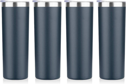 20 oz Skinny Tumbler, Stainless Steel Insulated Slim Tumbler with Lid, Reusable Double Wall Travel Coffee Mug, Durable Powder Coated Travel Water Cup(Black, 1)