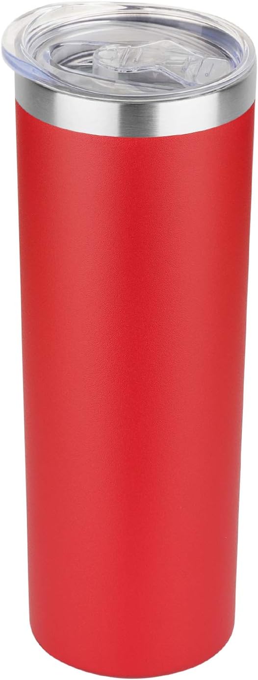 20 oz Skinny Tumbler, Stainless Steel Insulated Slim Tumbler with Lid, Reusable Double Wall Travel Coffee Mug, Durable Powder Coated Travel Water Cup(Black, 1)
