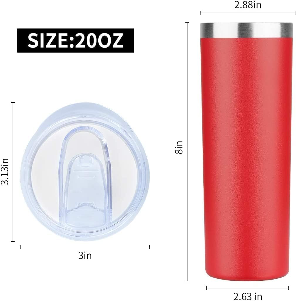20 oz Skinny Tumbler, Stainless Steel Insulated Slim Tumbler with Lid, Reusable Double Wall Travel Coffee Mug, Durable Powder Coated Travel Water Cup(Black, 1)