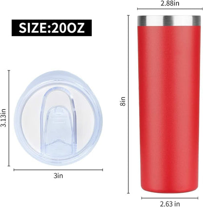 20 oz Skinny Tumbler, Stainless Steel Insulated Slim Tumbler with Lid, Reusable Double Wall Travel Coffee Mug, Durable Powder Coated Travel Water Cup(Black, 1)
