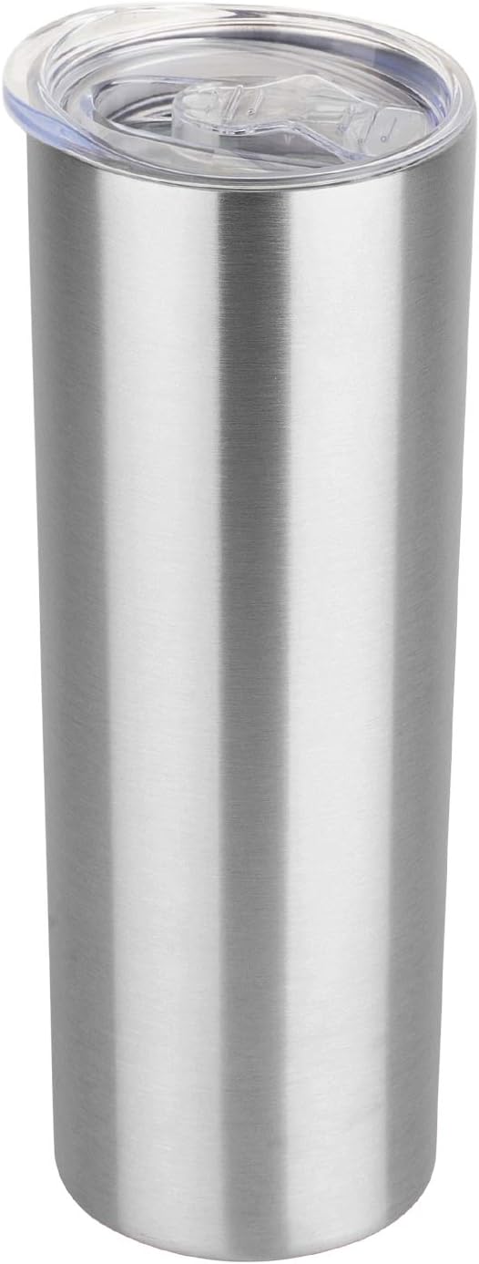 20 oz Skinny Tumbler, Stainless Steel Insulated Slim Tumbler with Lid, Reusable Double Wall Travel Coffee Mug, Durable Powder Coated Travel Water Cup(Black, 1)