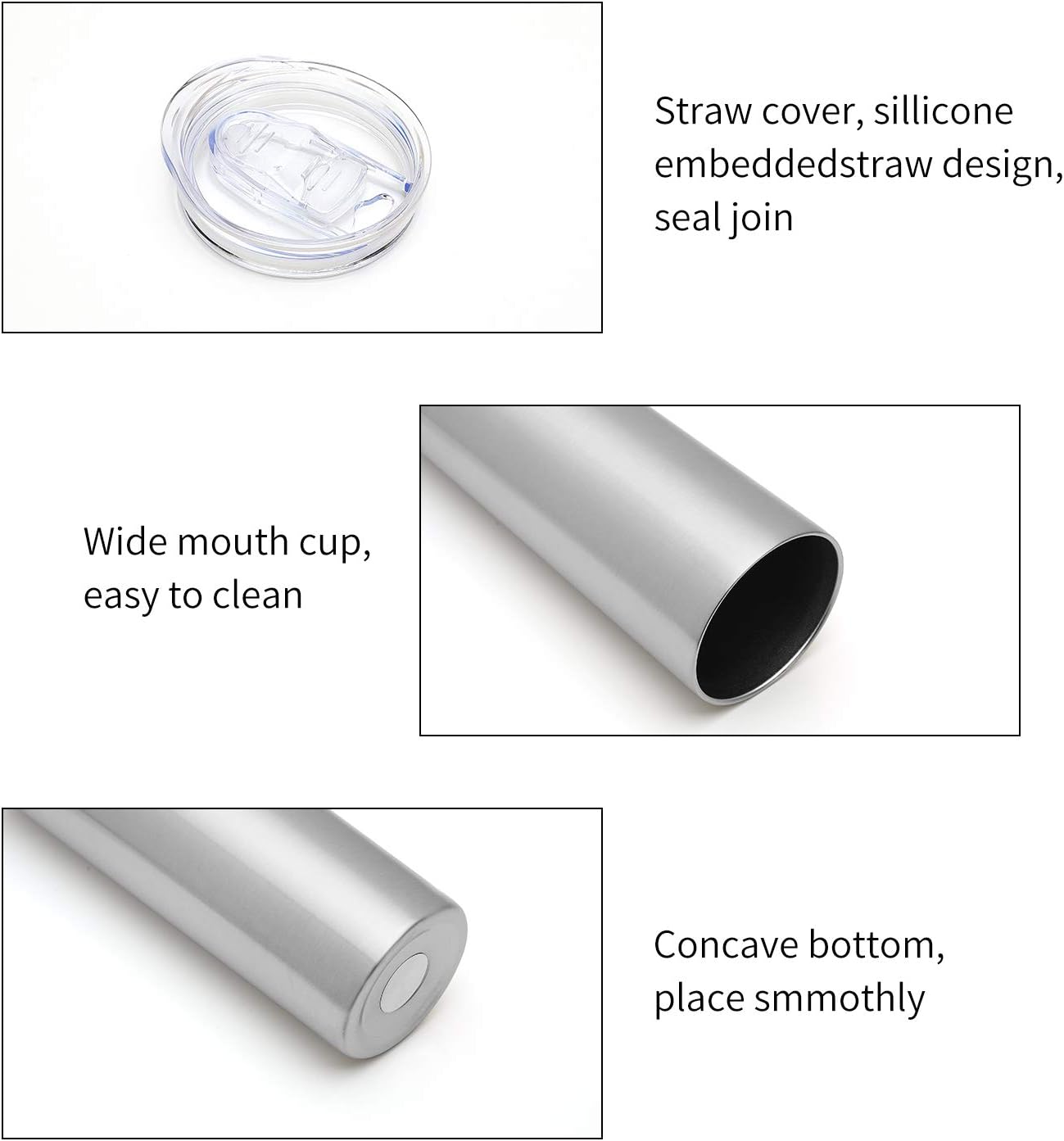 20 oz Skinny Tumbler, Stainless Steel Insulated Slim Tumbler with Lid, Reusable Double Wall Travel Coffee Mug, Durable Powder Coated Travel Water Cup(Black, 1)