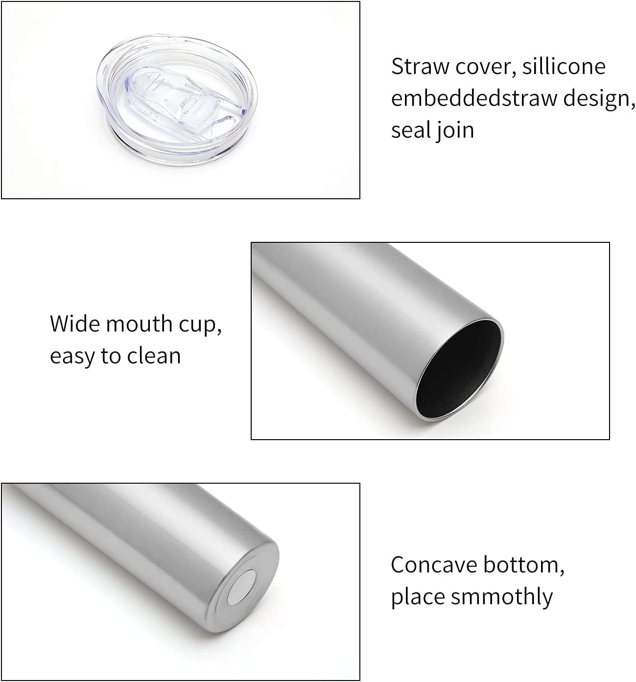 20 oz Skinny Tumbler, Stainless Steel Insulated Slim Tumbler with Lid, Reusable Double Wall Travel Coffee Mug, Durable Powder Coated Travel Water Cup(Black, 1)