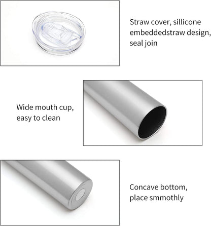 20 oz Skinny Tumbler, Stainless Steel Insulated Slim Tumbler with Lid, Reusable Double Wall Travel Coffee Mug, Durable Powder Coated Travel Water Cup(Black, 1)