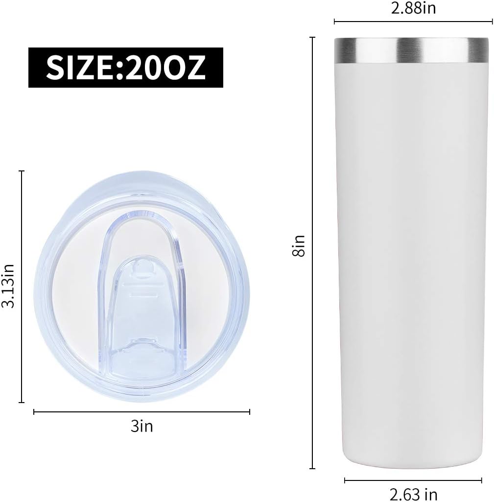 20 oz Skinny Tumbler, Stainless Steel Insulated Slim Tumbler with Lid, Reusable Double Wall Travel Coffee Mug, Durable Powder Coated Travel Water Cup(Black, 1)