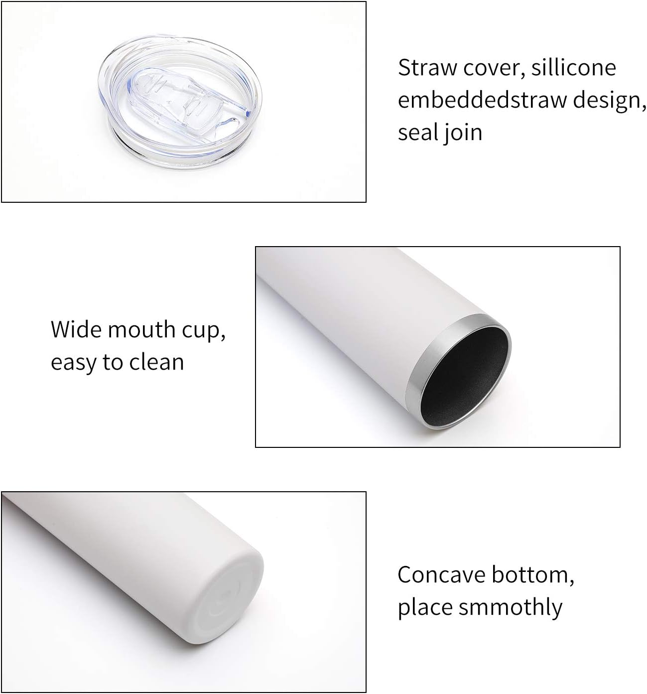 20 oz Skinny Tumbler, Stainless Steel Insulated Slim Tumbler with Lid, Reusable Double Wall Travel Coffee Mug, Durable Powder Coated Travel Water Cup(Black, 1)