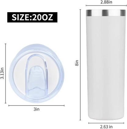 20 oz Skinny Tumbler, Stainless Steel Insulated Slim Tumbler with Lid, Reusable Double Wall Travel Coffee Mug, Durable Powder Coated Travel Water Cup(Black, 1)