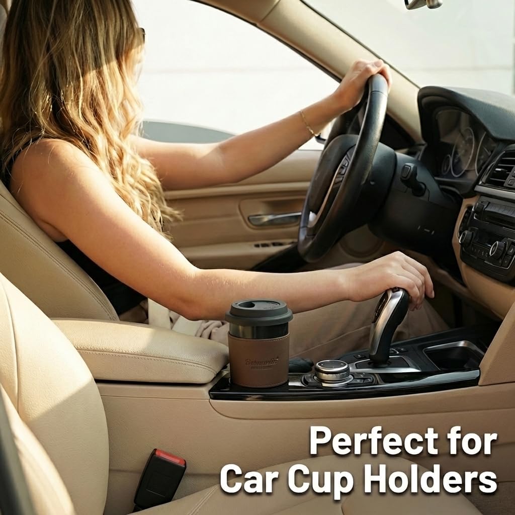 Ceramic Travel Coffee Cup with Lid, 16 Oz, Portable Coffee Mug for Car Cup Holder, Microwave and Dishwasher Safe (Black, 16 Oz)