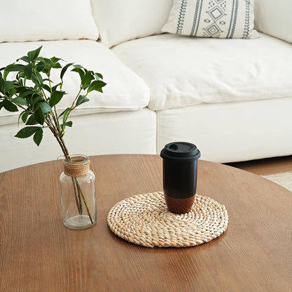 Ceramic Travel Coffee Cup with Lid, 16 Oz, Portable Coffee Mug for Car Cup Holder, Microwave and Dishwasher Safe (Black, 16 Oz)