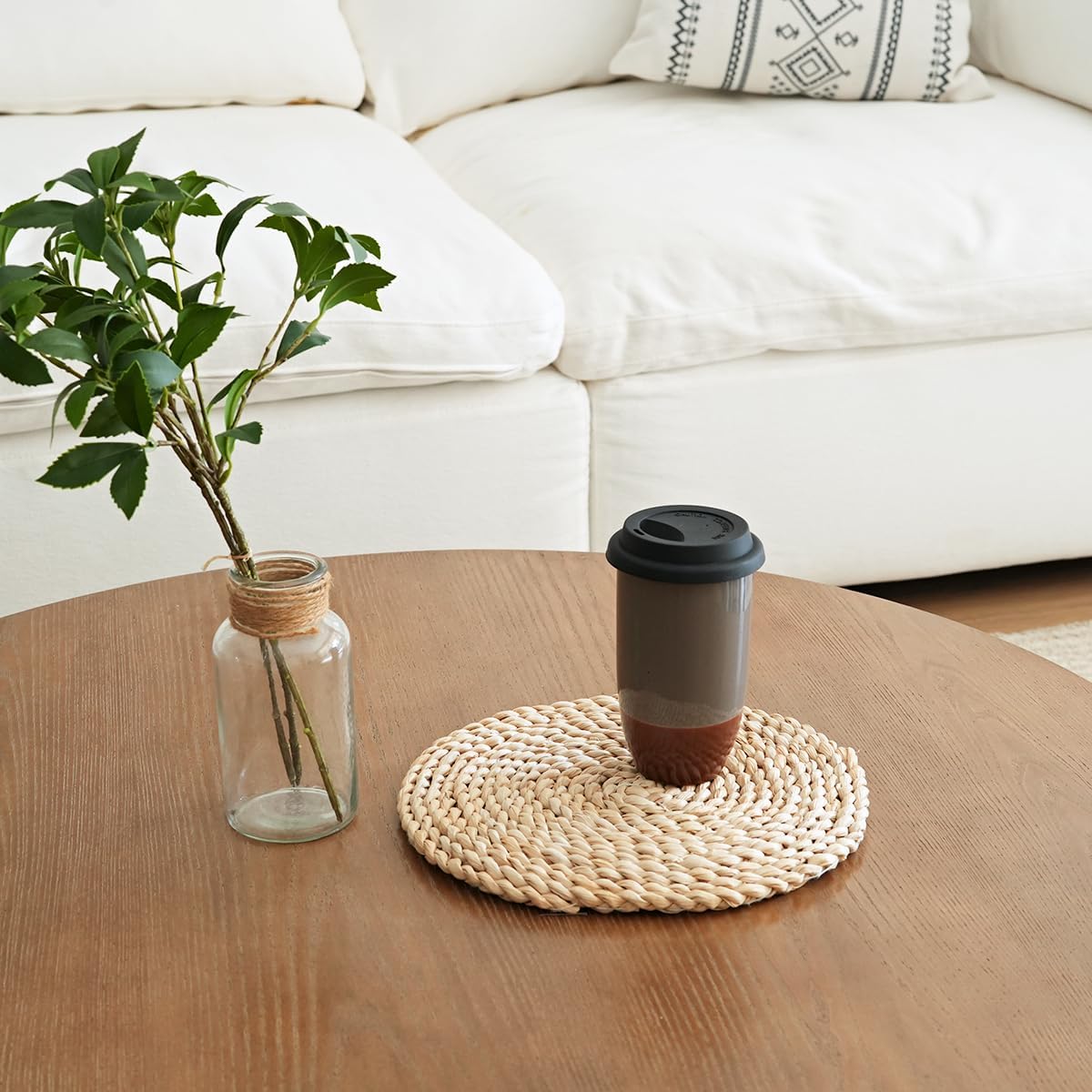 Ceramic Travel Coffee Cup with Lid, 16 Oz, Portable Coffee Mug for Car Cup Holder, Microwave and Dishwasher Safe (Black, 16 Oz)
