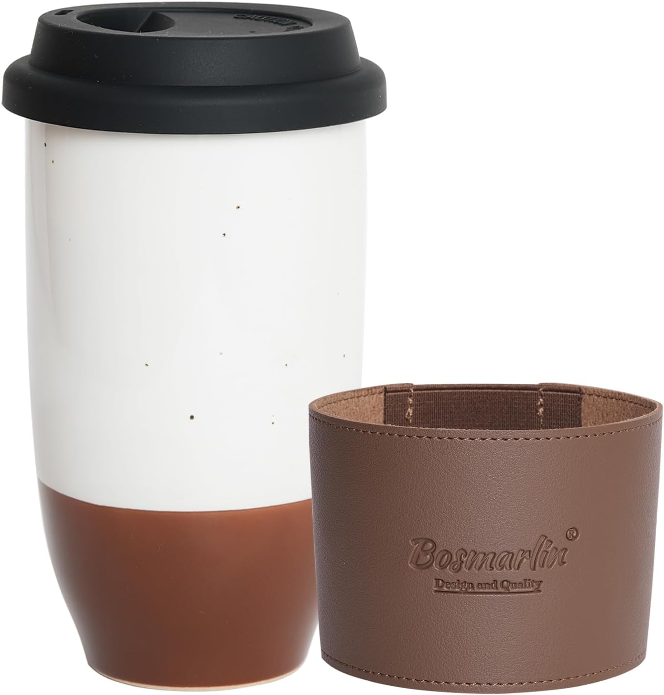 Ceramic Travel Coffee Cup with Lid, 16 Oz, Portable Coffee Mug for Car Cup Holder, Microwave and Dishwasher Safe (Black, 16 Oz)