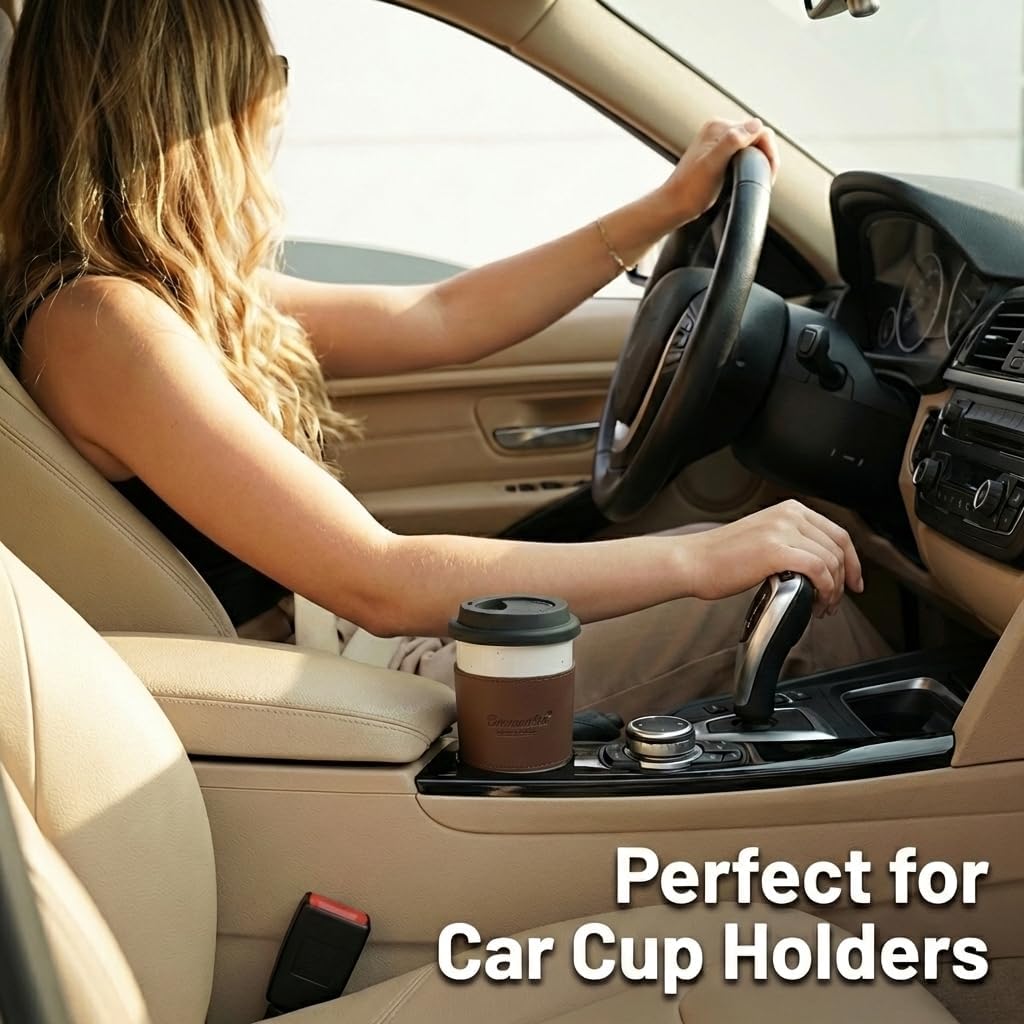 Ceramic Travel Coffee Cup with Lid, 16 Oz, Portable Coffee Mug for Car Cup Holder, Microwave and Dishwasher Safe (Black, 16 Oz)