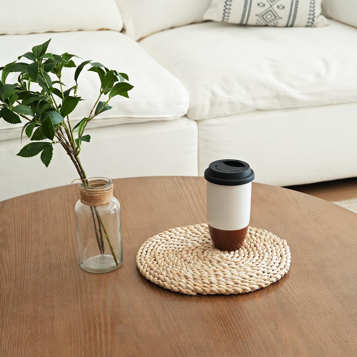 Ceramic Travel Coffee Cup with Lid, 16 Oz, Portable Coffee Mug for Car Cup Holder, Microwave and Dishwasher Safe (Black, 16 Oz)