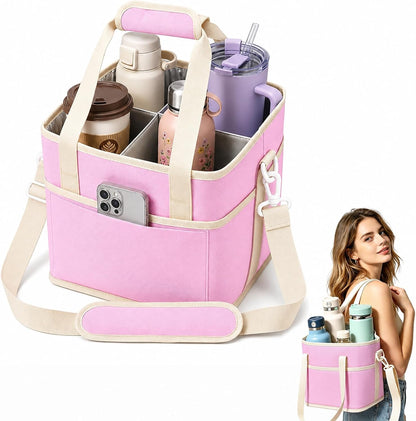 Drink Carrier Bag for 40oz Tumblers with Handle - Insulated Drink Carrier Bag & 4 Compartment Drink Bag, Removable Drink Holder Bag Caddy with Adjustable Shoulder Strap for Car, Delivery, Travel