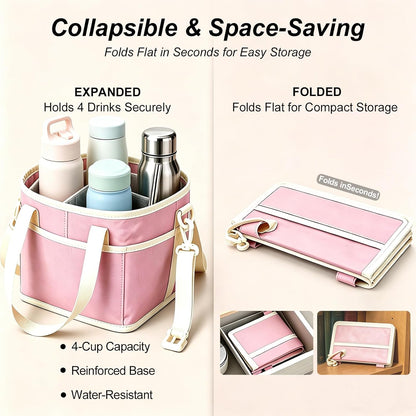 Drink Carrier Bag for 40oz Tumblers with Handle - Insulated Drink Carrier Bag & 4 Compartment Drink Bag, Removable Drink Holder Bag Caddy with Adjustable Shoulder Strap for Car, Delivery, Travel