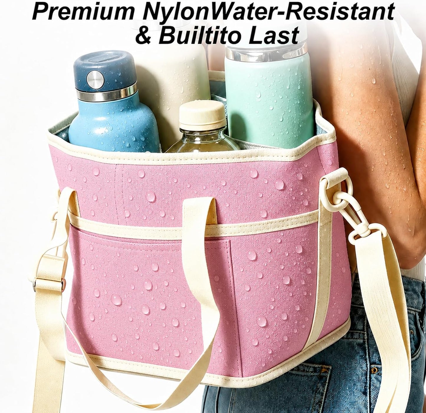 Drink Carrier Bag for 40oz Tumblers with Handle - Insulated Drink Carrier Bag & 4 Compartment Drink Bag, Removable Drink Holder Bag Caddy with Adjustable Shoulder Strap for Car, Delivery, Travel