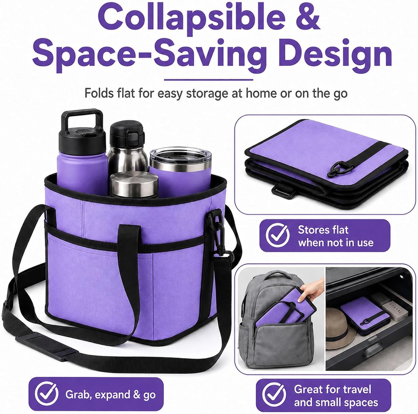 Drink Carrier Bag for 40oz Tumblers with Handle - Insulated Drink Carrier Bag & 4 Compartment Drink Bag, Removable Drink Holder Bag Caddy with Adjustable Shoulder Strap for Car, Delivery, Travel