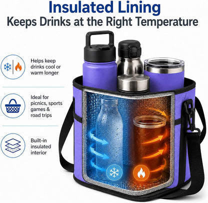 Drink Carrier Bag for 40oz Tumblers with Handle - Insulated Drink Carrier Bag & 4 Compartment Drink Bag, Removable Drink Holder Bag Caddy with Adjustable Shoulder Strap for Car, Delivery, Travel