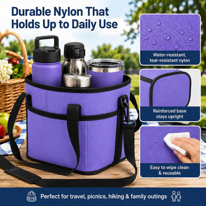 Drink Carrier Bag for 40oz Tumblers with Handle - Insulated Drink Carrier Bag & 4 Compartment Drink Bag, Removable Drink Holder Bag Caddy with Adjustable Shoulder Strap for Car, Delivery, Travel