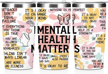 Mental Health 20 oz Tumbler Travel Cup, Positive Quotes Mental Health Gifts | Coffee Tumbler with Lid Insulated Tumblers, Coffee Cups for Cold Hot Drinks Therapist Gifts for Mom Besties Women