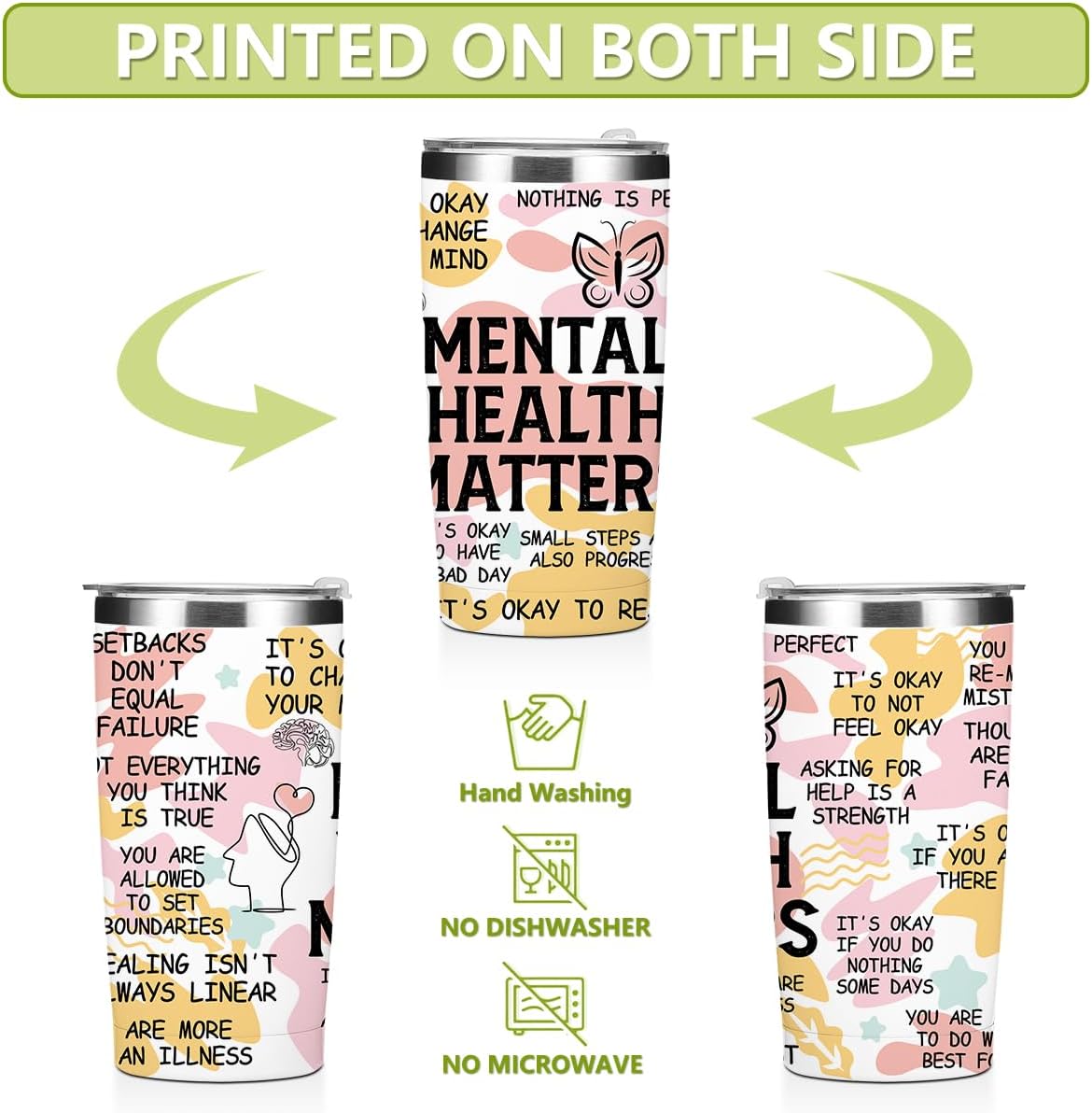 Mental Health 20 oz Tumbler Travel Cup, Positive Quotes Mental Health Gifts | Coffee Tumbler with Lid Insulated Tumblers, Coffee Cups for Cold Hot Drinks Therapist Gifts for Mom Besties Women