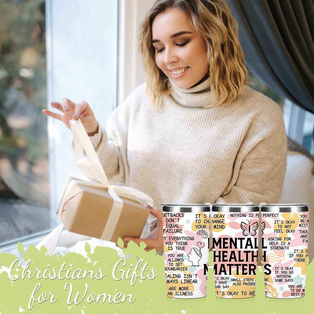 Mental Health 20 oz Tumbler Travel Cup, Positive Quotes Mental Health Gifts | Coffee Tumbler with Lid Insulated Tumblers, Coffee Cups for Cold Hot Drinks Therapist Gifts for Mom Besties Women