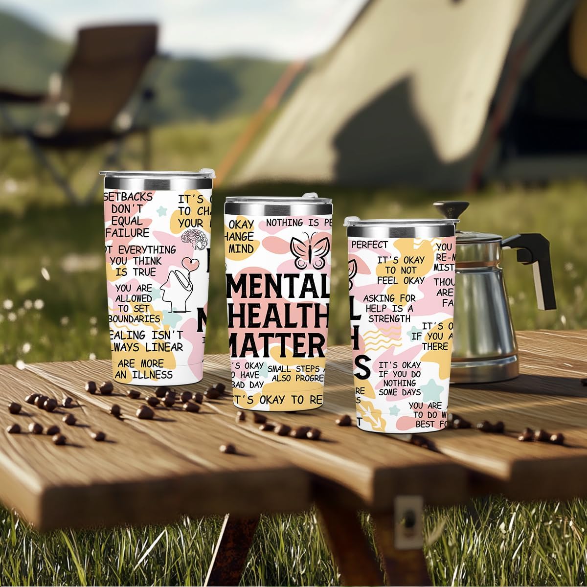 Mental Health 20 oz Tumbler Travel Cup, Positive Quotes Mental Health Gifts | Coffee Tumbler with Lid Insulated Tumblers, Coffee Cups for Cold Hot Drinks Therapist Gifts for Mom Besties Women