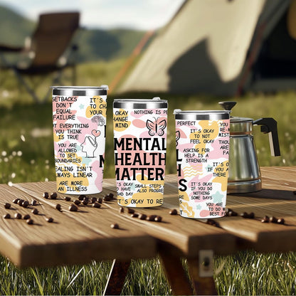 Mental Health 20 oz Tumbler Travel Cup, Positive Quotes Mental Health Gifts | Coffee Tumbler with Lid Insulated Tumblers, Coffee Cups for Cold Hot Drinks Therapist Gifts for Mom Besties Women