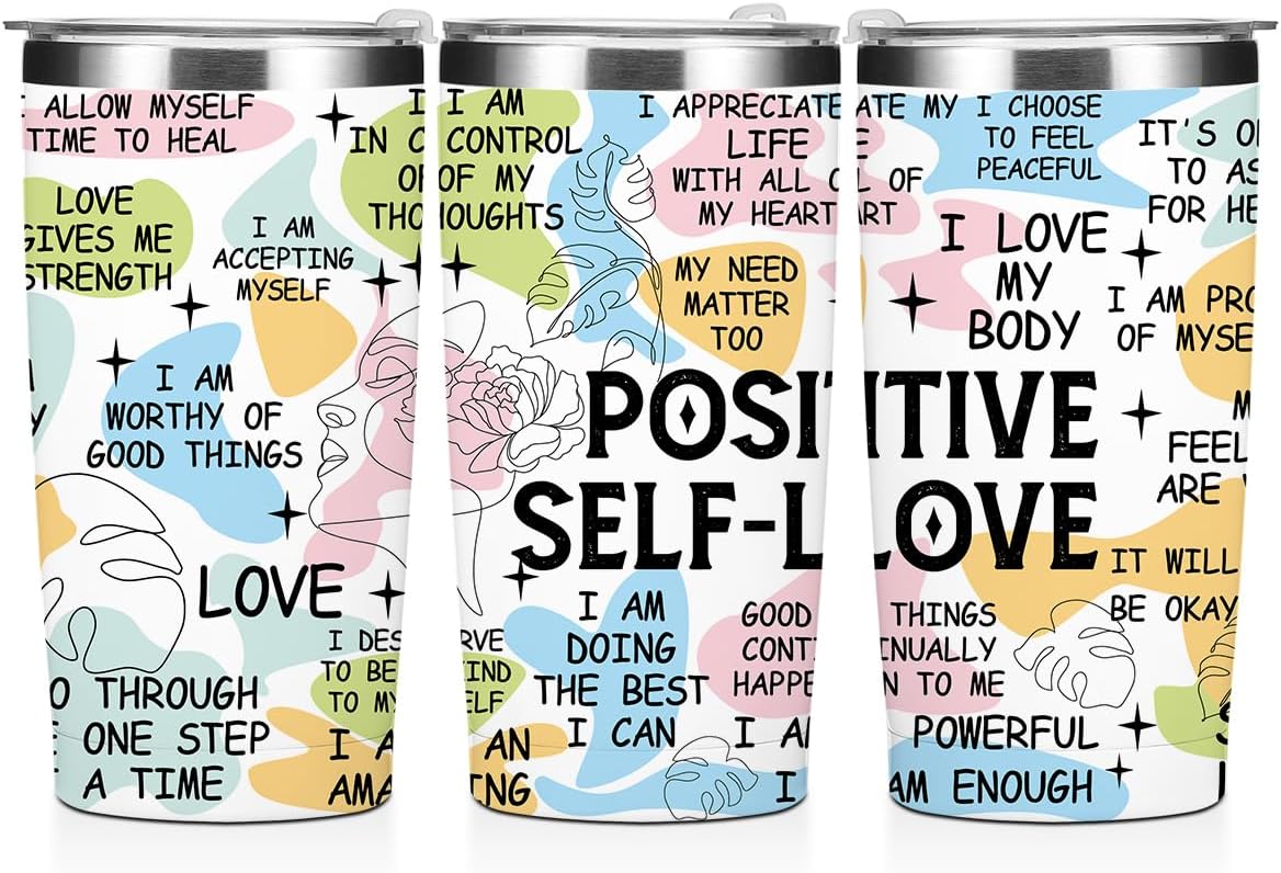 Mental Health 20 oz Tumbler Travel Cup, Positive Quotes Mental Health Gifts | Coffee Tumbler with Lid Insulated Tumblers, Coffee Cups for Cold Hot Drinks Therapist Gifts for Mom Besties Women