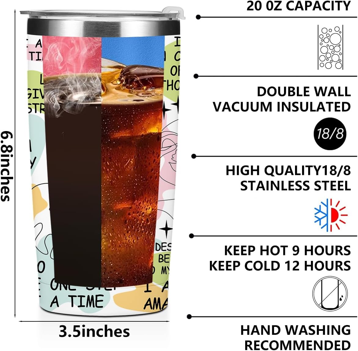 Mental Health 20 oz Tumbler Travel Cup, Positive Quotes Mental Health Gifts | Coffee Tumbler with Lid Insulated Tumblers, Coffee Cups for Cold Hot Drinks Therapist Gifts for Mom Besties Women
