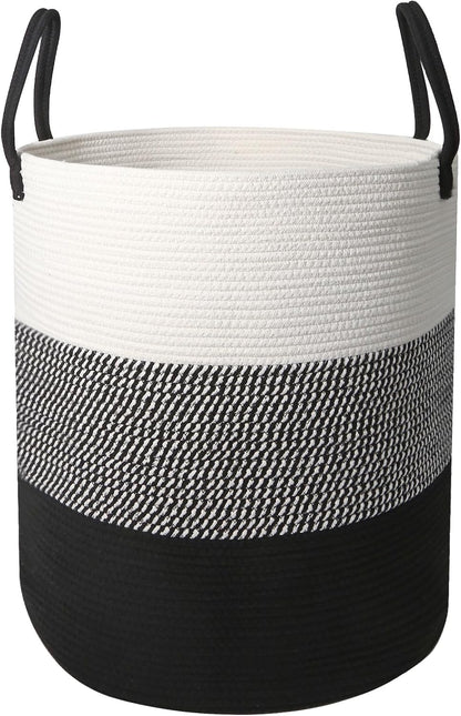 Large Laundry Hamper, Woven Rope Basket with Sturdy Handles- Grey