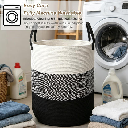 Large Laundry Hamper, Woven Rope Basket with Sturdy Handles- Grey