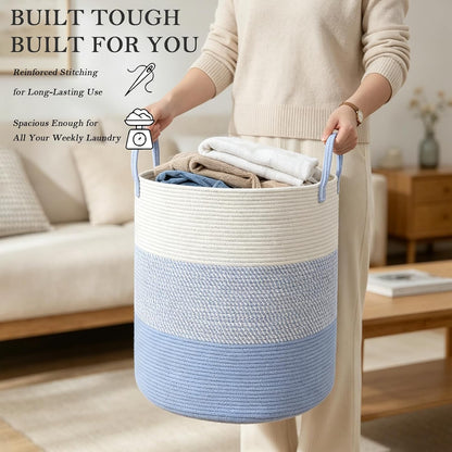 Large Laundry Hamper, Woven Rope Basket with Sturdy Handles- Grey