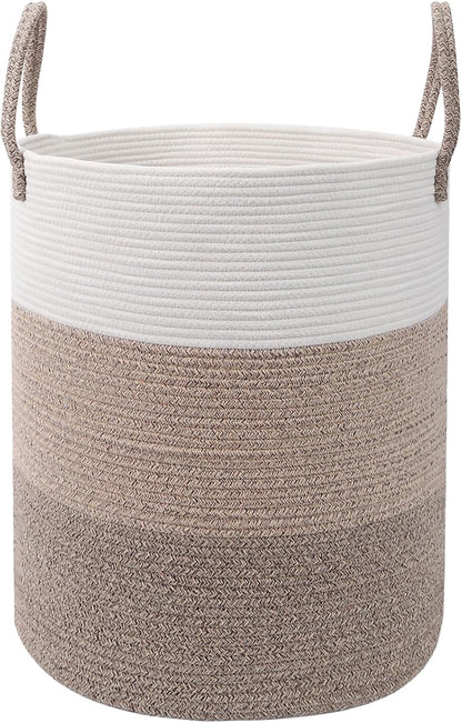 Large Laundry Hamper, Woven Rope Basket with Sturdy Handles- Grey