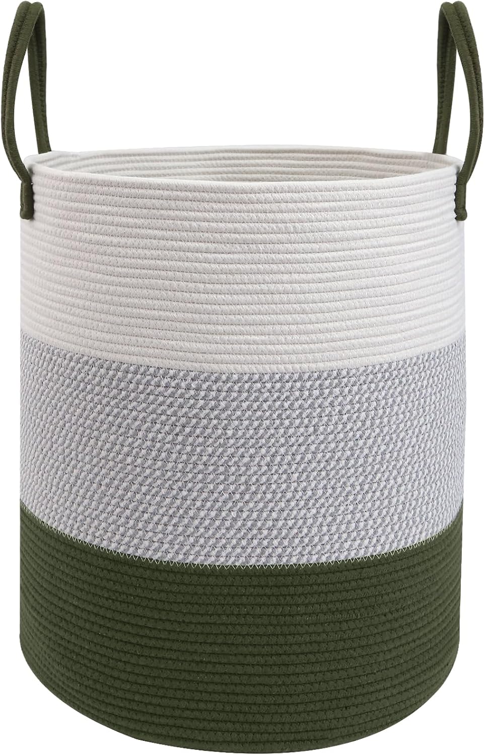 Large Laundry Hamper, Woven Rope Basket with Sturdy Handles- Grey