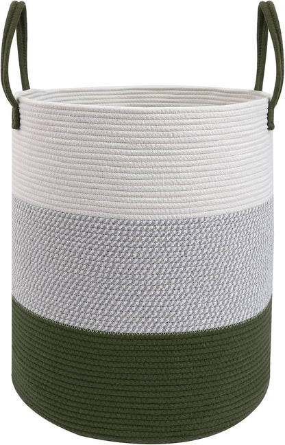 Large Laundry Hamper, Woven Rope Basket with Sturdy Handles- Grey