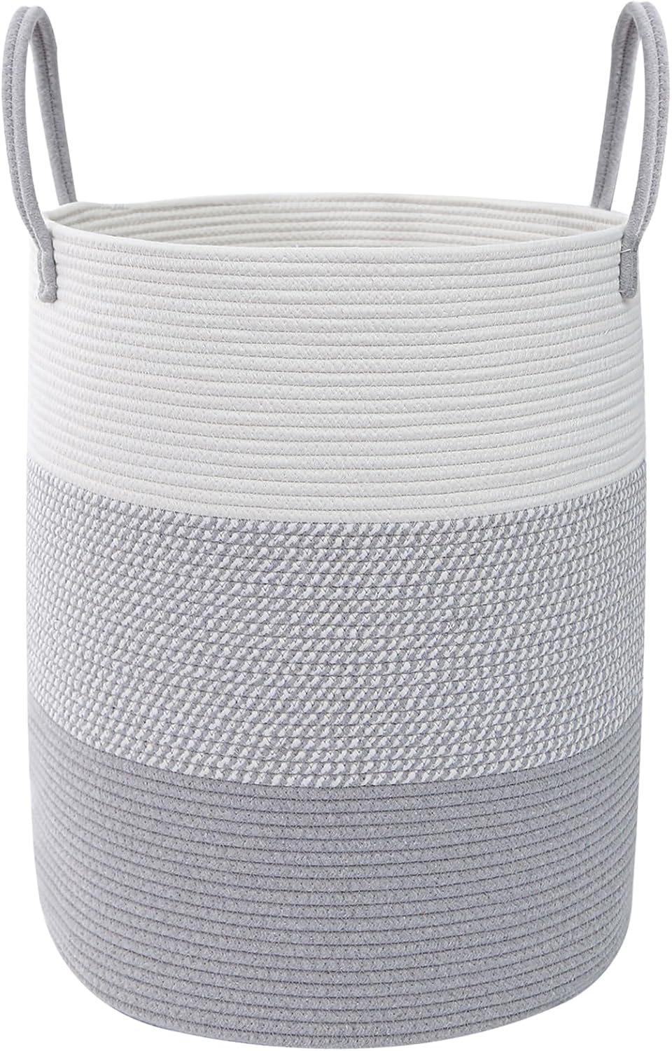 Large Laundry Hamper, Woven Rope Basket with Sturdy Handles- Grey
