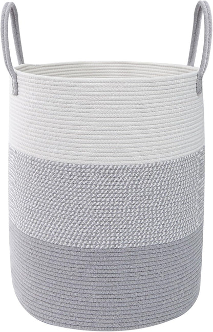 Large Laundry Hamper, Woven Rope Basket with Sturdy Handles- Grey