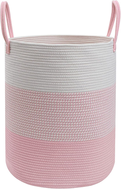 Large Laundry Hamper, Woven Rope Basket with Sturdy Handles- Grey