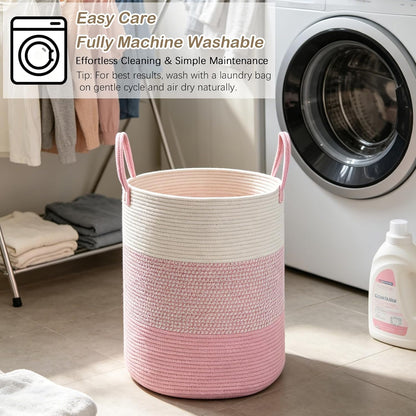 Large Laundry Hamper, Woven Rope Basket with Sturdy Handles- Grey