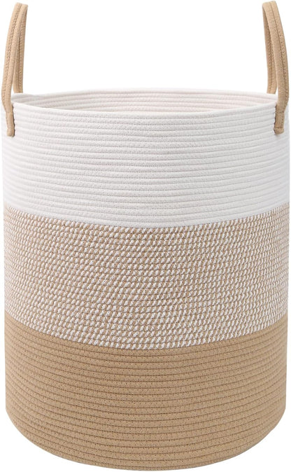 Large Laundry Hamper, Woven Rope Basket with Sturdy Handles- Grey
