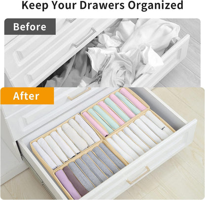 4 Pack Drawer Organizers for Clothing, 8 Grids Foldable Closet Organizers and Storage Bins for Bedroom, Dresser Organizer Boxes for Thin T-shirts, Tank Tops, Camisoles, Tights, Leggings