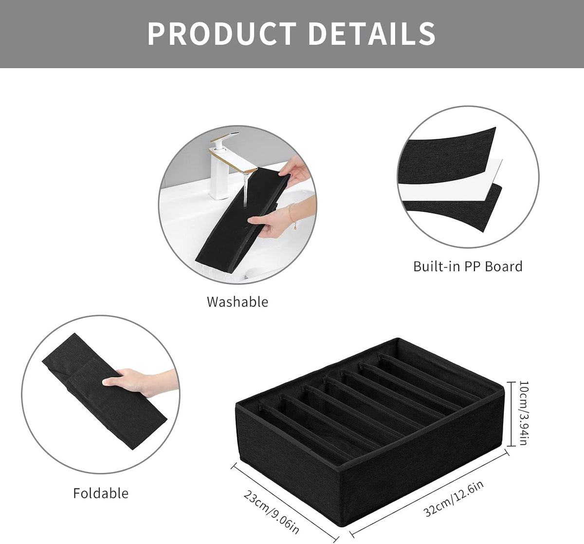 4 Pack Drawer Organizers for Clothing, 8 Grids Foldable Closet Organizers and Storage Bins for Bedroom, Dresser Organizer Boxes for Thin T-shirts, Tank Tops, Camisoles, Tights, Leggings
