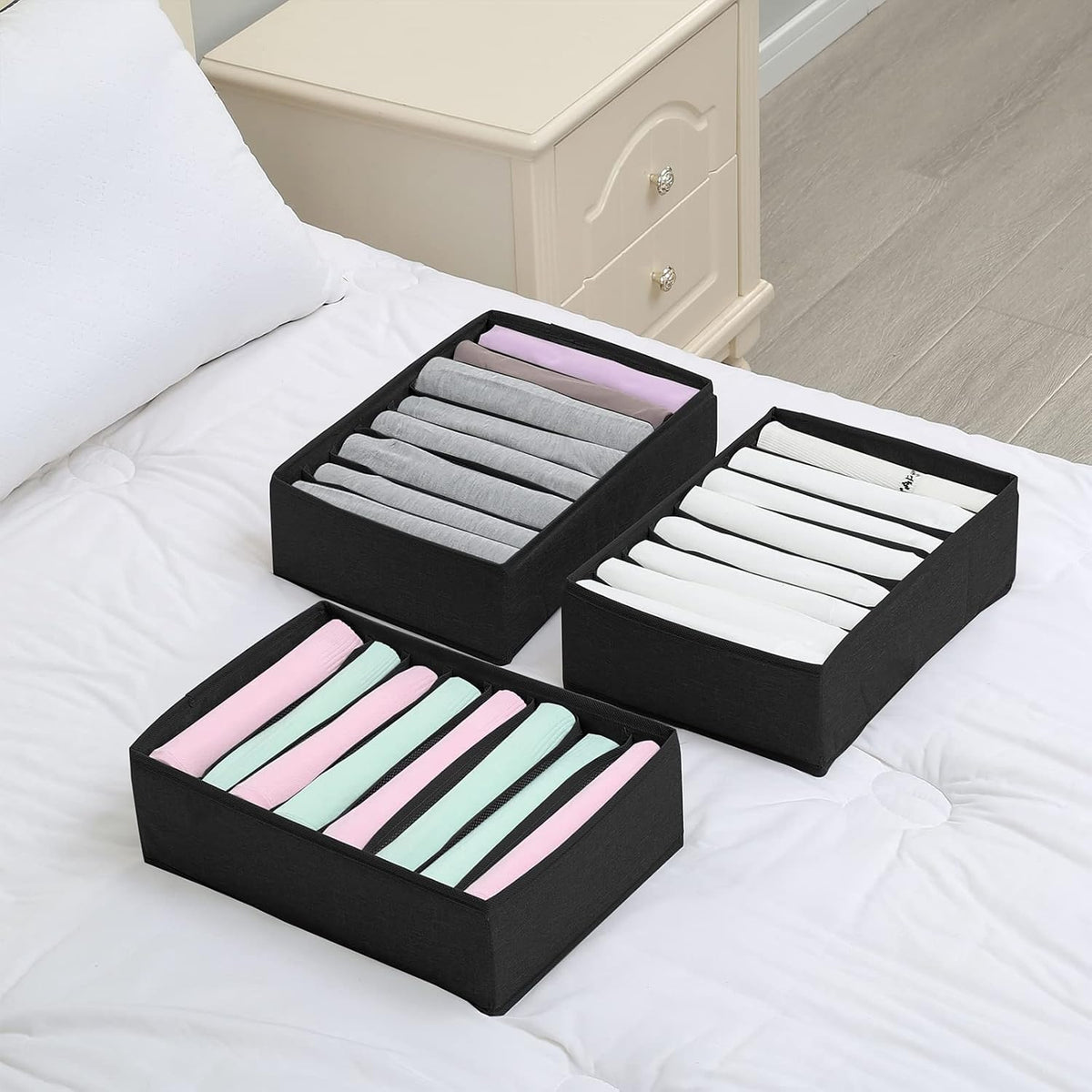 4 Pack Drawer Organizers for Clothing, 8 Grids Foldable Closet Organizers and Storage Bins for Bedroom, Dresser Organizer Boxes for Thin T-shirts, Tank Tops, Camisoles, Tights, Leggings