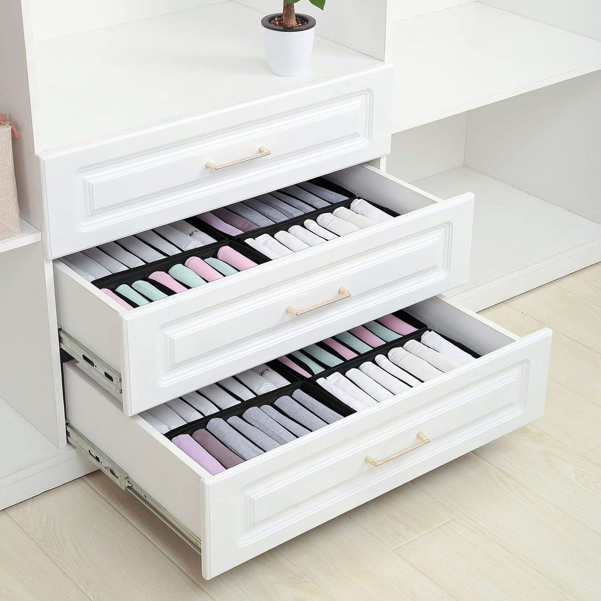 4 Pack Drawer Organizers for Clothing, 8 Grids Foldable Closet Organizers and Storage Bins for Bedroom, Dresser Organizer Boxes for Thin T-shirts, Tank Tops, Camisoles, Tights, Leggings